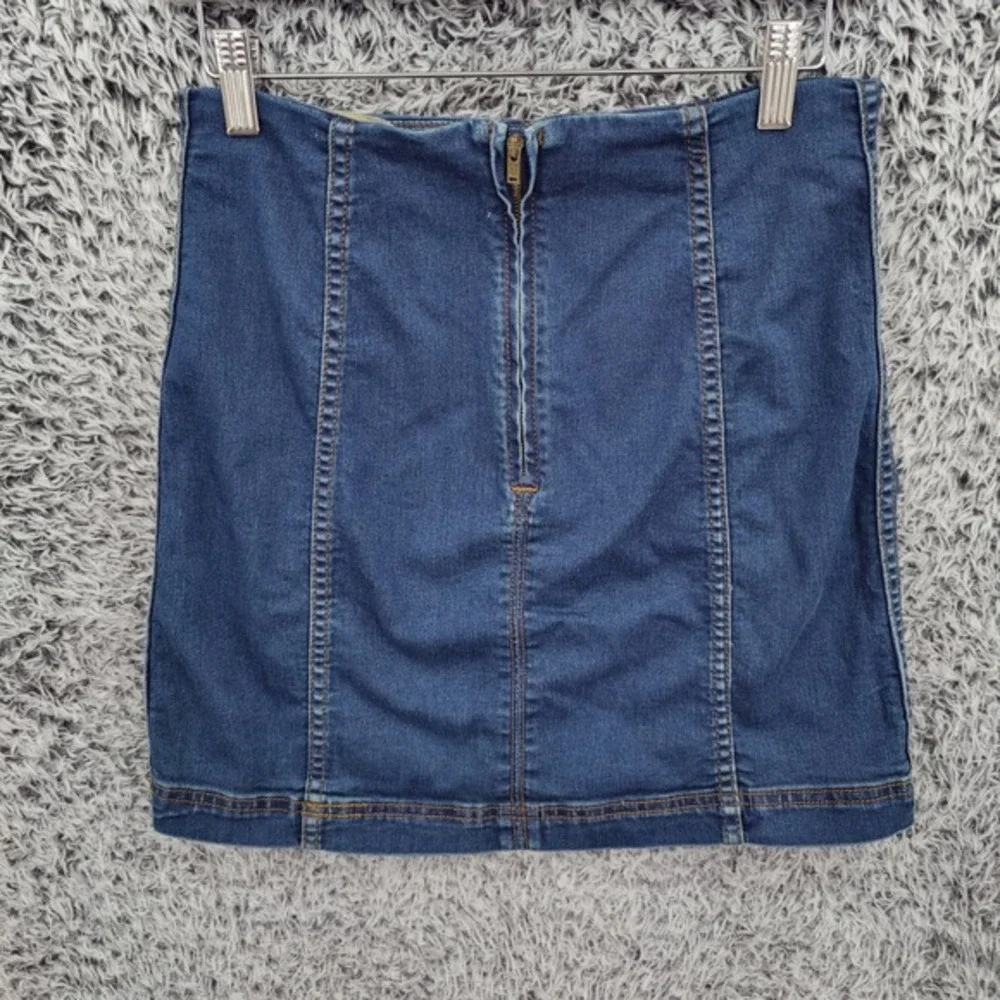 Free People Women Y2K Boho Indie Festival Minimal Denim Mini Skirt 8 Blue Seamed